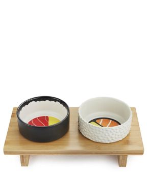 Pet Feeder Bowl Set Komeki Bamboo Base C
